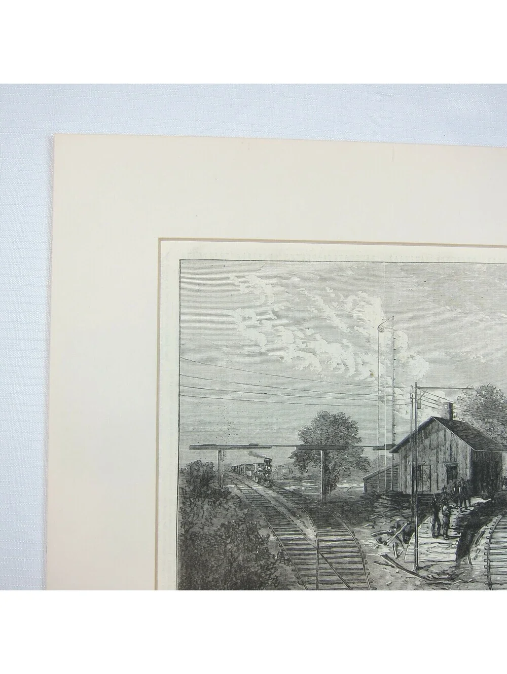 Antique 1871 Wood Engraved Print Revere Massachusetts Railroad Train Wreck Scene